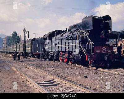 Locomotives à vapeur Datong, le long de la ligne de chemin de fer entre Xiamen et Nanping, province de Fujian, Chine, 1986 Banque D'Images