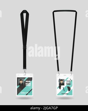 Jeu de badges pour cartes d'identité avec deux images réalistes isolées de balises d'identité avec illustration vectorielle de texte de nom modifiable Illustration de Vecteur