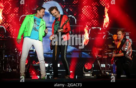 Photo du dossier datée du 3/9/2017 de Duran Duran Simon le bon a reconnu la longévité du groupe au fait qu'ils « placent tous les revenus égaux ». Le célèbre groupe britannique New wave, composé du chanteur le bon, du claviériste Nick Rhodes, du bassiste John Taylor et du batteur Roger Taylor, sera le titre du festival de musique British Summer Time (BST) à Hyde Park sur 10 juillet. Date de publication : samedi 9 juillet 2022. Banque D'Images