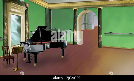 Classe de ballet dans le style d'Edgar Degas. Arrière-plan de la peinture numérique, illustration. Banque D'Images