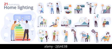 Composition d'éclairage domestique avec symboles d'électricité illustration vectorielle isolée plate Illustration de Vecteur