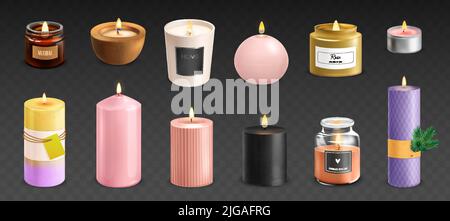 Bougies de cire parfumées modernes isolées et réalistes sur fond transparent illustration vectorielle Illustration de Vecteur