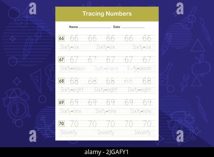 Feuilles de travail des numéros de traçage. Une feuille de travail éducative pour les enfants. Apprenez les chiffres. Illustration de Vecteur