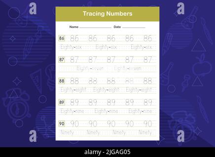 Feuilles de travail des numéros de traçage. Une feuille de travail éducative pour les enfants. Apprenez les chiffres. Illustration de Vecteur