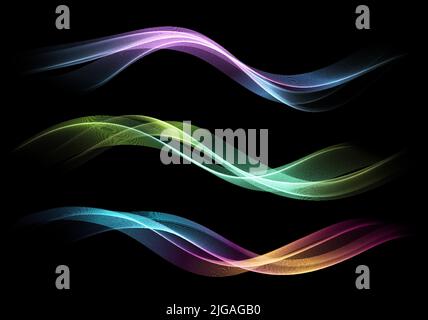 Vagues abstraites.Élément de design de lignes mobiles brillantes sur fond sombre pour carte de vœux et coupon de disqount. Illustration de Vecteur
