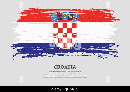 Drapeau de Croatie avec effet de pinceau et affiche de texte d'information, fond vectoriel Illustration de Vecteur