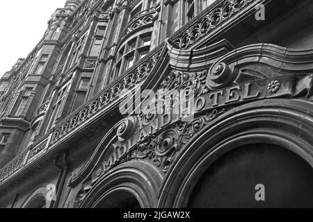 Détails de l'hôtel Midland, hôtel de chemin de fer classique, 16 Peter St, Manchester, Angleterre, ROYAUME-UNI, M60 2DS - MONOCHROME Banque D'Images