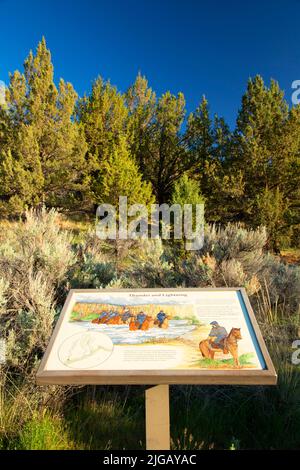 Panneau d'interprétation du sentier du désert à page Springs, donner und Blitzen Wild et Scenic River, Oregon Banque D'Images