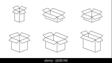 Boîte ouverte en carton. Ensemble d'icônes pour les parcelles fermées avec un contour vide. Illustration vectorielle Illustration de Vecteur