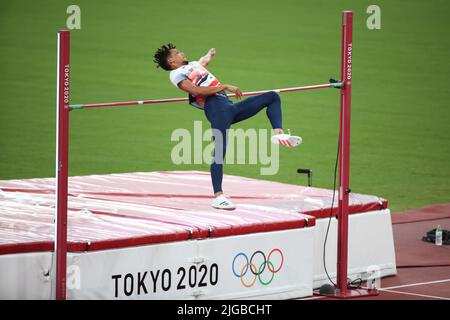 01 août 2021 - Tokyo, Japon : Tom Gale de Grande-Bretagne en action pendant la finale du saut-en-haut masculin aux Jeux Olympiques de Tokyo en 2020 (photo : Mickael Banque D'Images