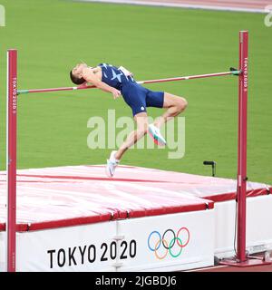 01 août 2021 - Tokyo, Japon: Ilya Ivanyuk, de Russie, échoue à sa tentative de 2,33m lors de la finale du saut-en-haut masculin aux Jeux Olympiques de Tokyo en 2020 (Pho Banque D'Images