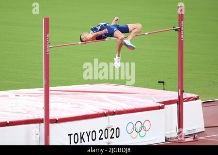 01 août 2021 - Tokyo, Japon: Ilya Ivanyuk, de Russie, échoue à sa tentative de 2,33m lors de la finale du saut-en-haut masculin aux Jeux Olympiques de Tokyo en 2020 (Pho Banque D'Images