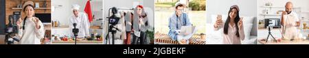 Collage de différents jeunes blogueurs enregistrant des vidéos Banque D'Images
