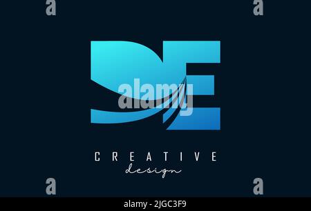 Logo de lettre d e bleu créatif avec lignes de tête et design de concept de route. Lettres à motif géométrique. Illustration vectorielle avec lettre et créati Illustration de Vecteur