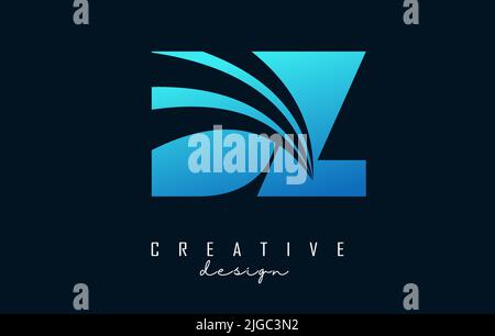 Logo DZ d z de la lettre bleue créative avec lignes de tête et design de concept de route. Lettres à motif géométrique. Illustration vectorielle avec lettre et créati Illustration de Vecteur