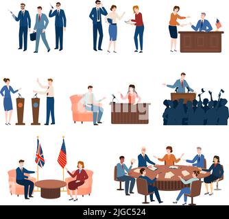 Elections politiques plat avec table ronde réunion conférence de presse interview isolée sur fond blanc illustration vectorielle Illustration de Vecteur