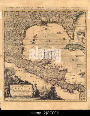 Carte de l'Empire britannique en Amérique, avec les colonies françaises, espagnoles et hollandish incluses, 1734, par Henry Pople Banque D'Images