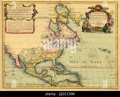 Carte néerlandaise de l'Amérique du Nord et de l'Amérique centrale, y compris le Canada, la Floride, le Nouveau-Mexique, la Californie, 1700, par Guillaume de l'Isle Banque D'Images