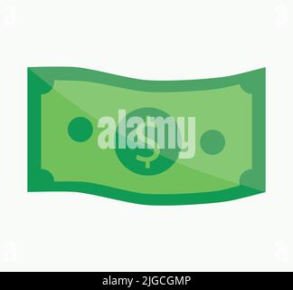 Isolé Wavy Dollar Bill Note Vert brillant plat icône Illustration monnaie américaine financière fond Illustration de Vecteur