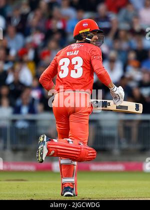 8th juillet 2022, Old Trafford, Manchester, Angleterre : le cricket vitalité Blast T20, la foudre du Lancashire contre les aigles d'Essex : Dane Vilas&#xA0;de la foudre du Lancashire Banque D'Images