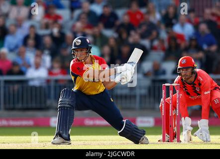 8th juillet 2022, Old Trafford, Manchester, Angleterre: Le cricket de vitalité Blast T20, la foudre du Lancashire contre les Aigles d'Essex: Michael Pepper d'Essex Eagles Banque D'Images