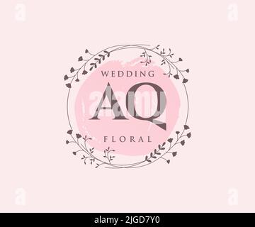 AQ initiales lettre mariage monogramme logos modèle, dessin à la main moderne minimalistes et modèles floraux pour cartes d'invitation, Save the Date, élégant Illustration de Vecteur