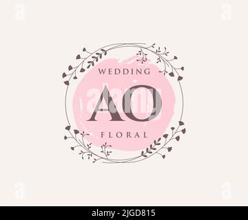 AO initiales lettre mariage monogramme logos modèle, dessin à la main moderne minimalistes et modèles floraux pour cartes d'invitation, Enregistrer la date, élégant Illustration de Vecteur