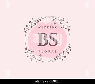 BS initiales lettre mariage monogramme logos modèle, dessin à la main moderne minimaliste et modèles floraux pour cartes d'invitation, Save the Date, élégant Illustration de Vecteur