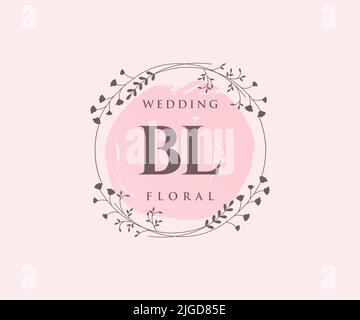 BL initiales lettre mariage monogramme logos modèle, dessin à la main moderne minimalistes et modèles floraux pour cartes d'invitation, Save the Date, élégant Illustration de Vecteur