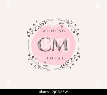 CM initiales lettre mariage monogramme logos modèle, dessin à la main moderne minimalistes et modèles floraux pour cartes d'invitation, Enregistrer la date, élégant Illustration de Vecteur