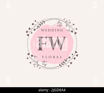 FW initiales lettre mariage monogramme logos modèle, dessin à la main moderne minimalistes et modèles floraux pour cartes d'invitation, Save the Date, élégant Illustration de Vecteur