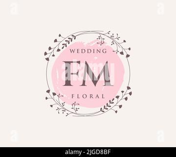 FM initiales lettre mariage monogramme logos modèle, dessin à la main moderne minimaliste et modèles floraux pour cartes d'invitation, Save the Date, élégant Illustration de Vecteur