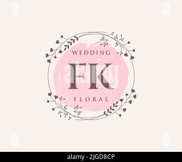 FK initiales lettre mariage monogramme logos modèle, dessin à la main moderne minimaliste et modèles floraux pour cartes d'invitation, Save the Date, élégant Illustration de Vecteur