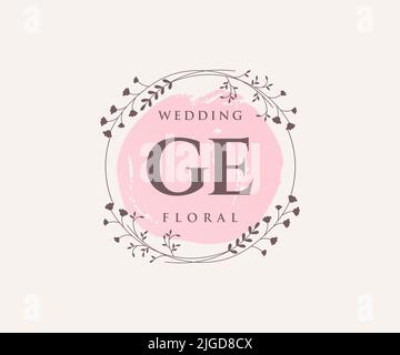 GE initiales lettre mariage monogramme logos modèle, dessin à la main moderne minimalistes et modèles floraux pour cartes d'invitation, Save the Date, élégant Illustration de Vecteur