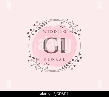 GI initiales lettre mariage monogramme logos modèle, dessin à la main moderne minimalistes et modèles floraux pour cartes d'invitation, Save the Date, élégant Illustration de Vecteur