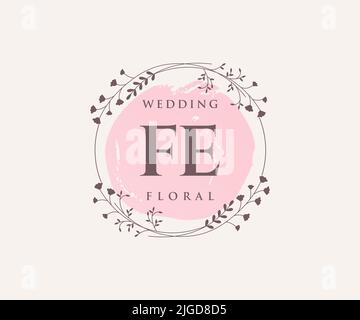 FE initiales lettre mariage monogramme logos modèle, dessin à la main moderne minimalistes et modèles floraux pour cartes d'invitation, Save the Date, élégant Illustration de Vecteur