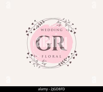 GR initiales lettre mariage monogramme logos modèle, dessin à la main moderne minimalistes et modèles floraux pour cartes d'invitation, Enregistrer la date, élégant Illustration de Vecteur