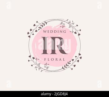 IR initiales lettre mariage monogramme logos modèle, dessin à la main moderne minimaliste et modèles floraux pour cartes d'invitation, Save the Date, élégant Illustration de Vecteur