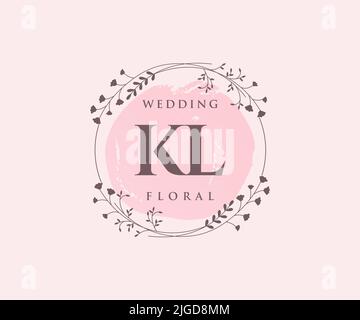 KL initiales lettre mariage monogramme logos modèle, dessin à la main moderne minimaliste et modèles floraux pour cartes d'invitation, Save the Date, élégant Illustration de Vecteur