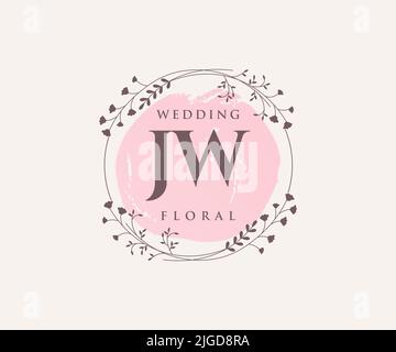 JW initiales lettre mariage monogramme logos modèle, dessin à la main moderne minimalistes et modèles floraux pour cartes d'invitation, Save the Date, élégant Illustration de Vecteur