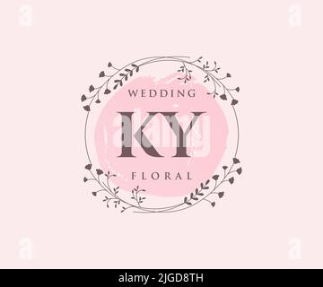 KY initiales lettre mariage monogramme logos modèle, dessin à la main moderne minimalistes et modèles floraux pour cartes d'invitation, Save the Date, élégant Illustration de Vecteur