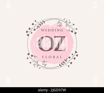 OZ initiales lettre mariage monogramme logos modèle, dessin à la main moderne minimalistes et modèles floraux pour cartes d'invitation, Save the Date, élégant Illustration de Vecteur