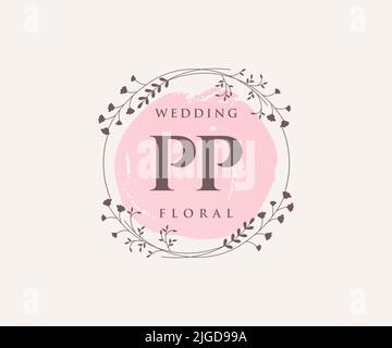 PP initiales lettre mariage monogramme logos modèle, dessin à la main moderne minimalistes et modèles floraux pour cartes d'invitation, Save the Date, élégant Illustration de Vecteur