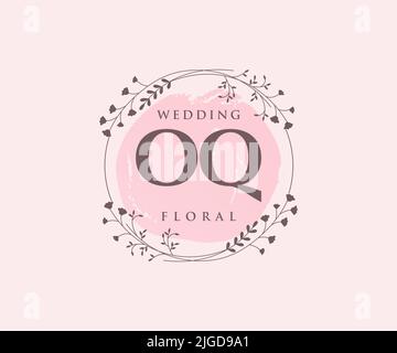 OQ initiales lettre mariage monogramme logos modèle, dessin à la main moderne minimalistes et modèles floraux pour cartes d'invitation, Enregistrer la date, élégant Illustration de Vecteur