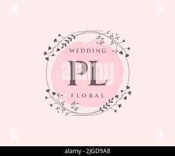 PL initiales lettre mariage monogramme logos modèle, dessin à la main moderne minimalistes et modèles floraux pour cartes d'invitation, Save the Date, élégant Illustration de Vecteur