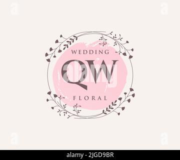 QW initiales lettre mariage monogramme logos modèle, dessin à la main moderne minimalistes et modèles floraux pour cartes d'invitation, Enregistrer la date, élégant Illustration de Vecteur