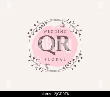 QR initiales lettre mariage monogramme logos modèle, dessin à la main moderne minimalistes et modèles floraux pour cartes d'invitation, Enregistrer la date, élégant Illustration de Vecteur