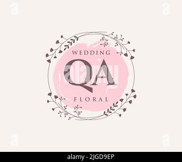 QA initiales lettre mariage monogramme logos modèle, dessin à la main moderne minimaliste et modèles floraux pour cartes d'invitation, Save the Date, élégant Illustration de Vecteur