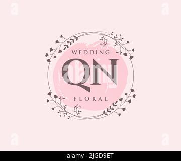 QN initiales lettre mariage monogramme logos modèle, dessin à la main moderne minimalistes et modèles floraux pour cartes d'invitation, Enregistrer la date, élégant Illustration de Vecteur