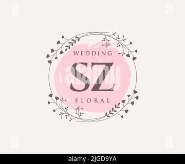 SZ initiales lettre mariage monogramme logos modèle, dessin à la main moderne minimalistes et modèles floraux pour cartes d'invitation, Enregistrer la date, élégant Illustration de Vecteur